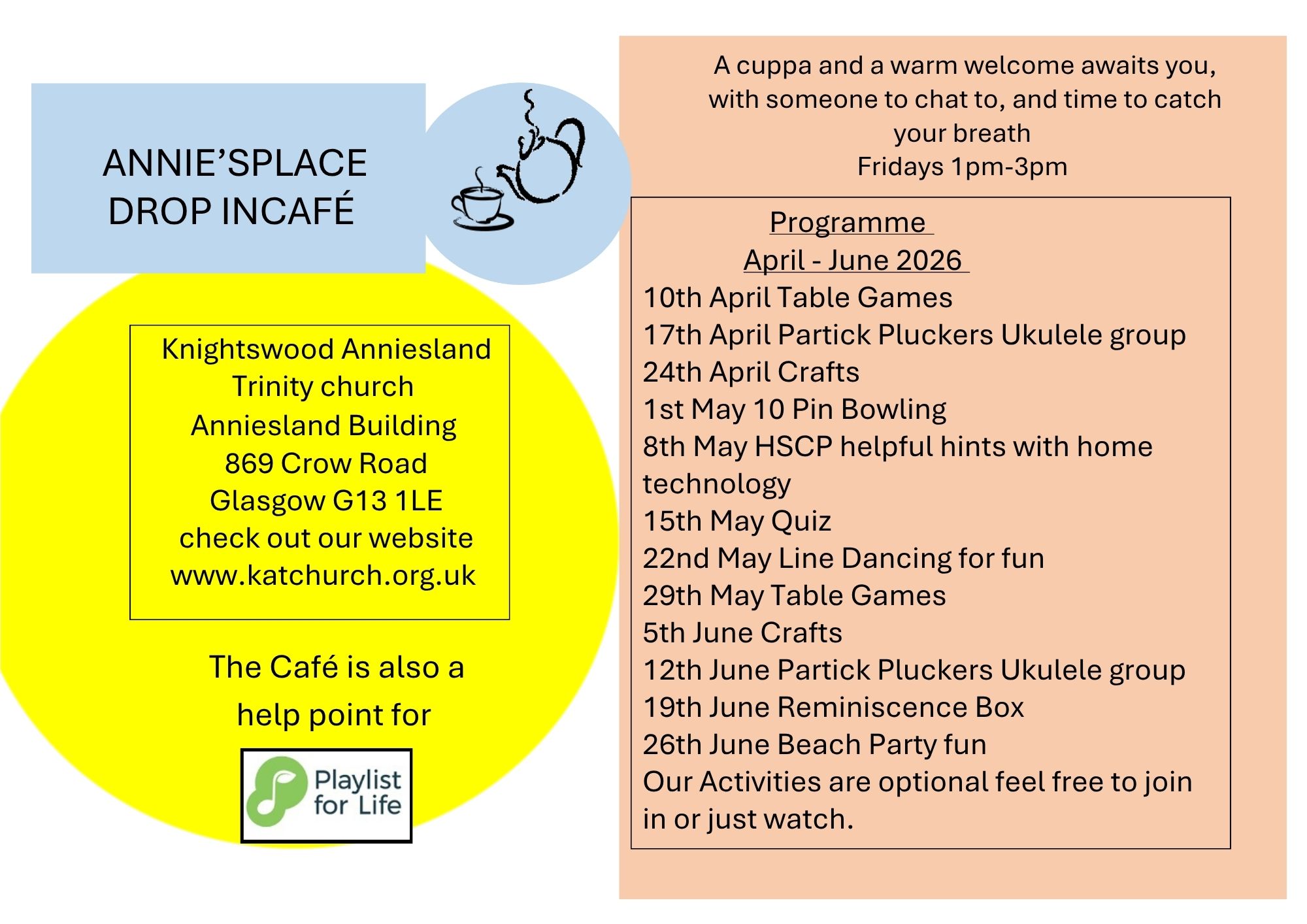 Annies Cafe Programme April June 2026