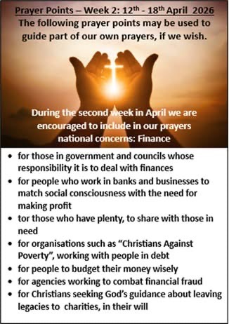 Prayer points 12 18 April